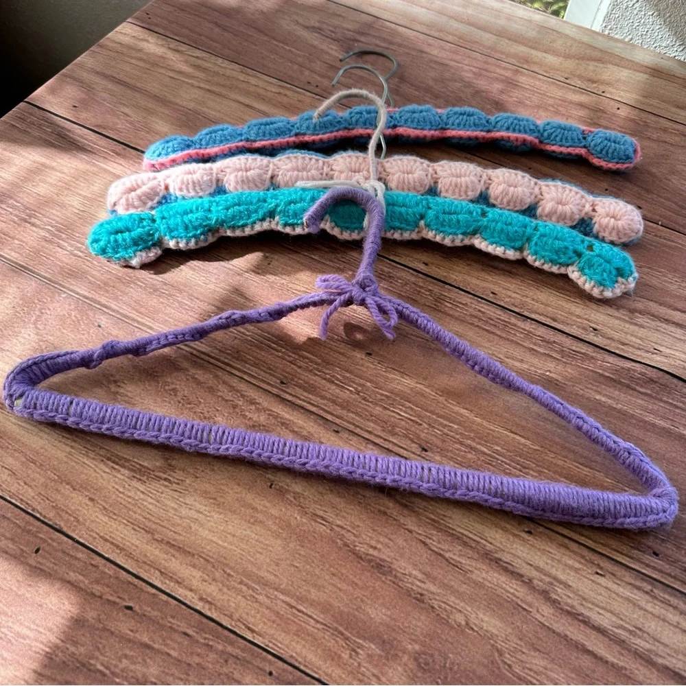 Vintage handmade crochet clothing hangers - 4 pack